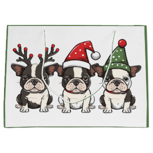 Christmas Boston Terrier Dogs Large Gift Bag