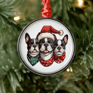 Christmas Boston Terrier Dogs Metal Tree Decoration
