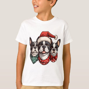 Christmas Boston Terrier Dogs T-Shirt