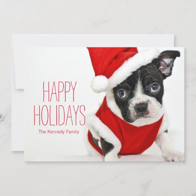Christmas boston terrier holiday card (Front)
