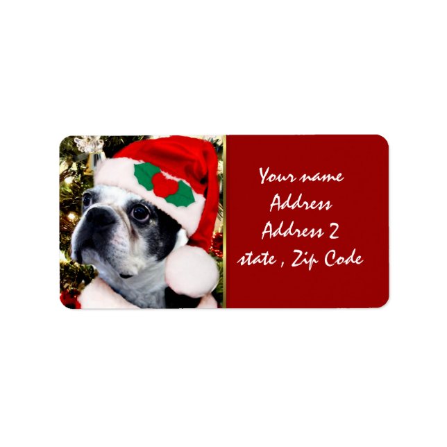 Christmas Boston terrier Label (Front)
