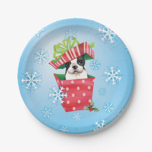Christmas Boston Terrier Paper Plate