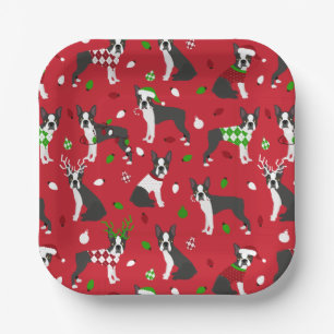 Christmas Boston Terrier Paper Plates