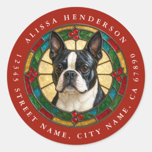 Christmas Boston Terrier Round Stickers