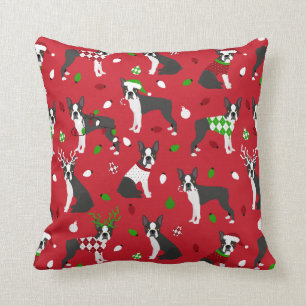 Christmas Boston Terrier Throw Pillow