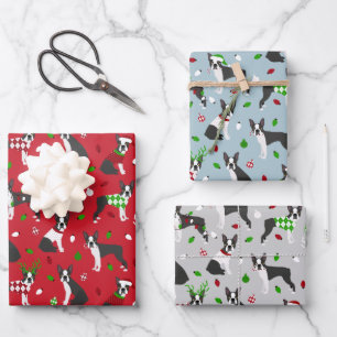 Christmas Boston Terrier Wrapping Paper Sheet