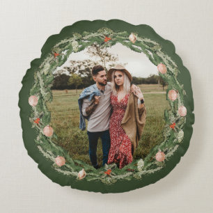 Christmas Botanical and Floral Greenery Photo Round Cushion
