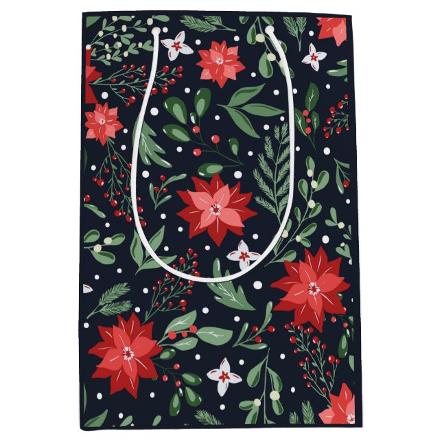 Christmas Botanical Berries Farmhouse Country   Wr Medium Gift Bag (Front)