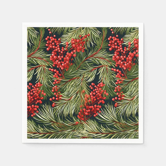 Christmas Botanical Branches and Berries Napkin (Front)