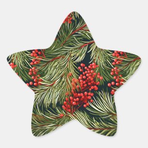 Christmas Botanical Branches and Berries Star Sticker