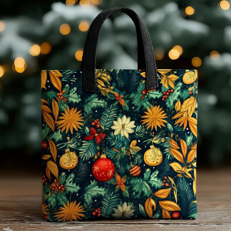 Christmas Botanical – Festive Ornaments & Florals Tote Bag