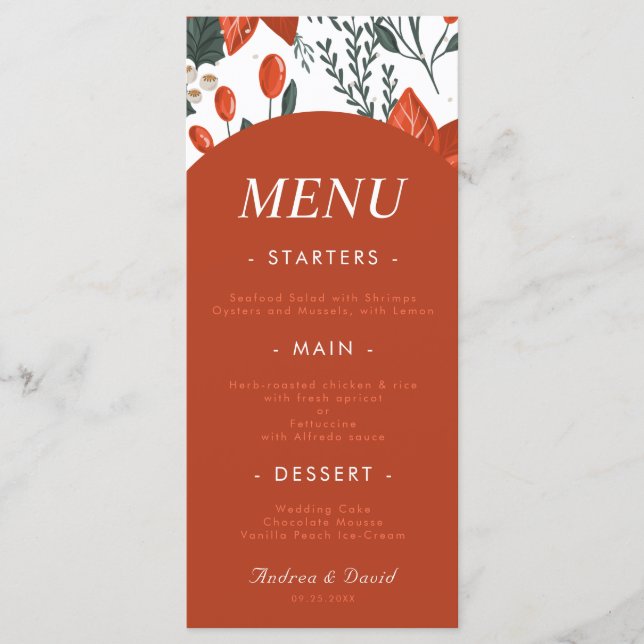 Christmas Botanical Floral Fruit & Berry Festive  Menu (Front)