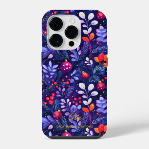Christmas Botanical Floral Pattern with Name Quote iPhone 14 Pro Case