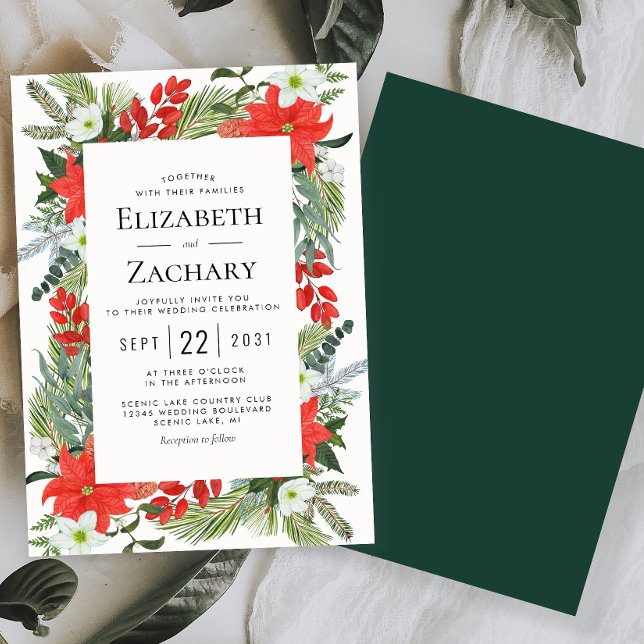 Christmas Botanical Green Red Winter Wedding Invitation (Creator Uploaded)