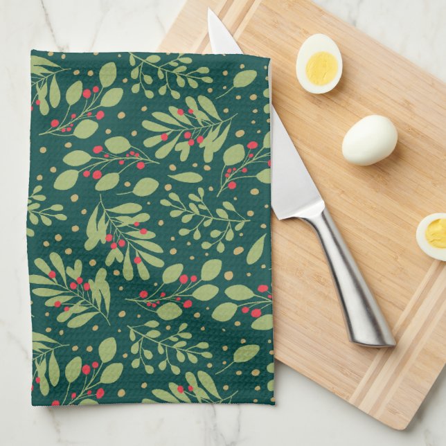 Christmas Botanical Greenery Berry Classic Tea Towel (Quarter Fold)