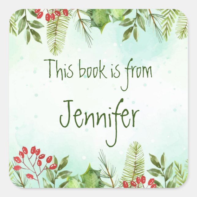 Christmas Botanical Holly Berry Bookplate Gift Tag (Front)