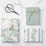 Christmas Botanical Leaves and Berries Watercolor  Wrapping Paper Sheet<br><div class="desc">Do Tell A Belle's stripes and botanical greenery holiday wrapping paper sheets is designed using a replica of original watercolor leaves and red berries. A matching striped holiday paper compliments the design. A farmhouse chic yet sophisticated choice for your Christmas white elephant and gift wrapping needs. To see more watercolor...</div>