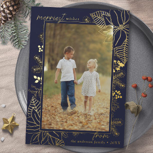 Christmas Botanical   Photo Navy Blue and Gold