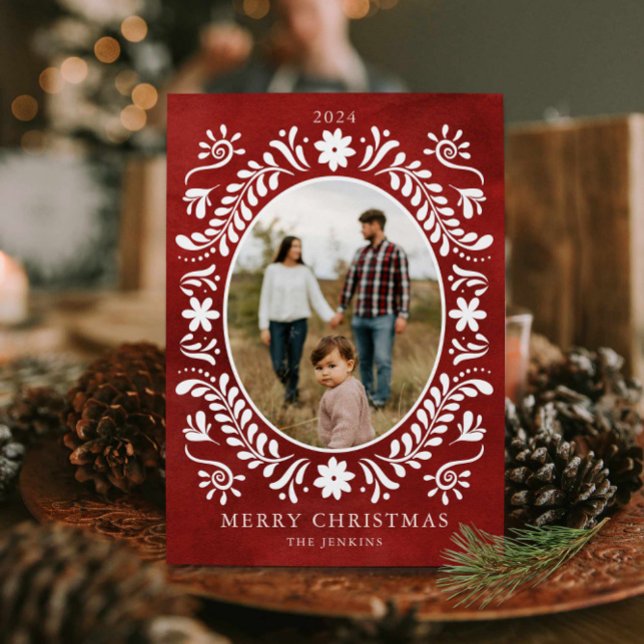 Christmas Botanical Red Photo Holiday Card (Elegant Botanical Merry Christmas Photo Card)