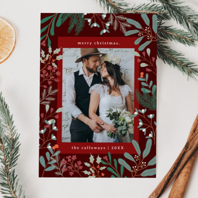Christmas Botanical Red Photo Holiday Card (Creator Uploaded)