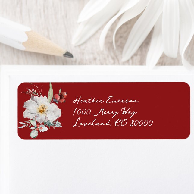 Christmas Botanical Return Address Label (Christmas Cream Red Green Watercolor Botanical Return Address Label Personalized by Painted Paperie
)