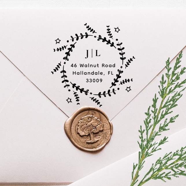 Christmas Botanical Wreath Initials Return Address Self-inking Stamp (Creator Uploaded)