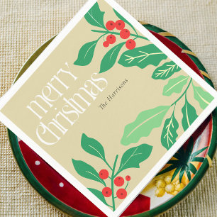 Christmas Botanicals Holly Leaves and Berries Napkin