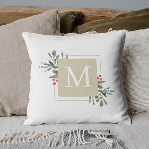 Christmas Botanicals Monogram Cushion