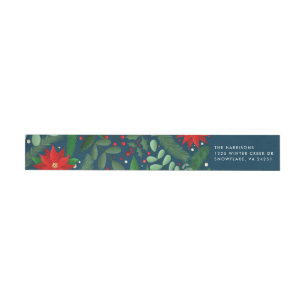 Christmas Botanicals (on Blue) Return Address Wrap Around Label