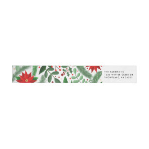 Christmas Botanicals (on White) Return Address Wrap Around Label