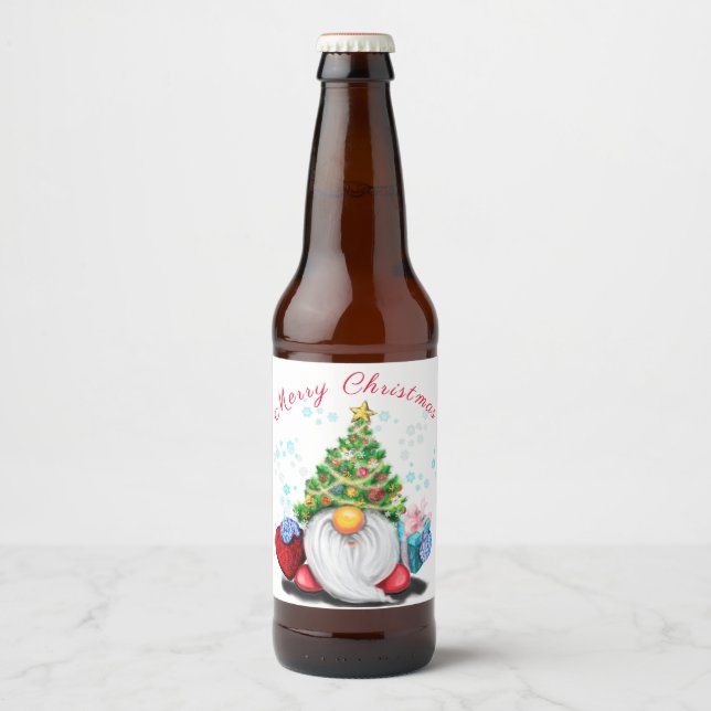 Christmas Bottle Label Gnome with Gifts (Front)