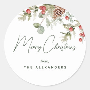 Christmas Boughs Holiday Classic Round Sticker