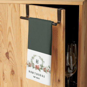 Christmas Boughs Monogram Holiday Tea Towel