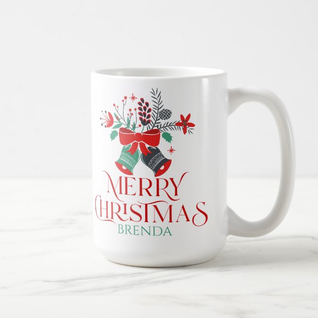 Christmas Bouquet Typography and monogram Coffee Mug (Right)