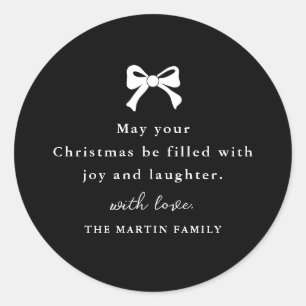 Christmas Bow Black and White Personalised Holiday Classic Round Sticker