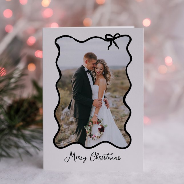 Christmas Bow | Chic Black and White Photo Frame Holiday Card (Creator Uploaded)