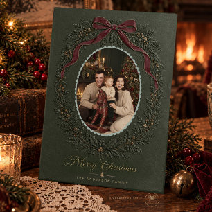 Christmas Bow Family Photo Card invitation