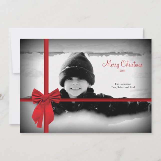 Christmas Bow Holiday Photo Card (Front)
