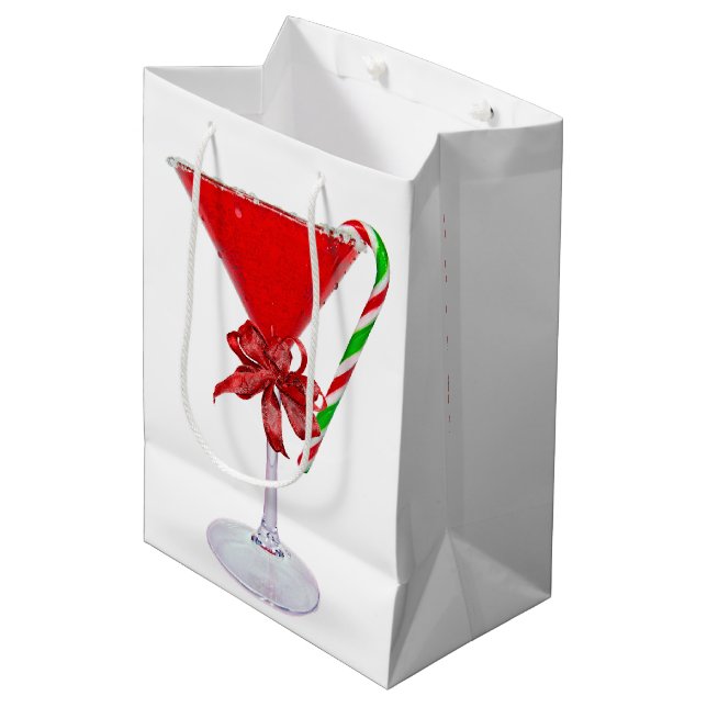 Christmas Bow On Martini Cocktail Medium Gift Bag (Front Angled)