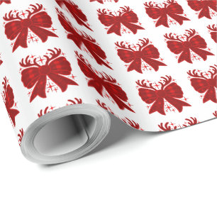 Christmas Bow Plaid Pattern Red Merry Christmas Wrapping Paper