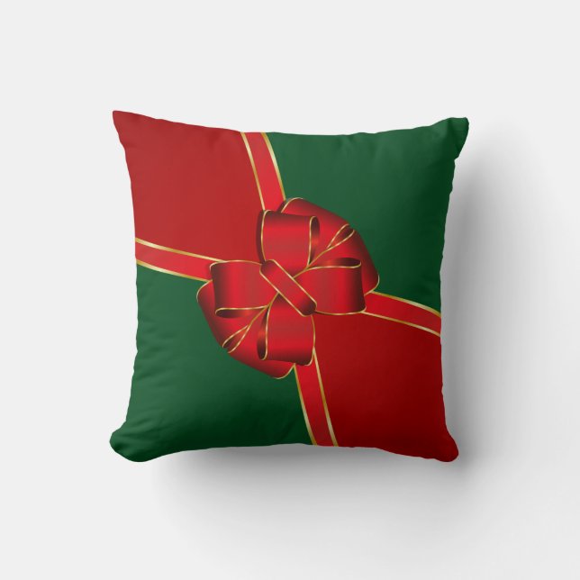 Christmas Bow Red and Green Cushion (Front)