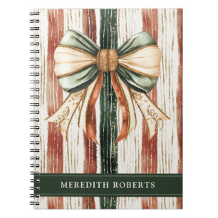 Christmas Bow Rustic Stripes Personalized Notebook
