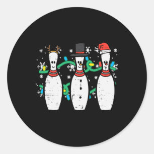 Christmas Bowling Funny Xmas Sports Bowler Men Wom Classic Round Sticker