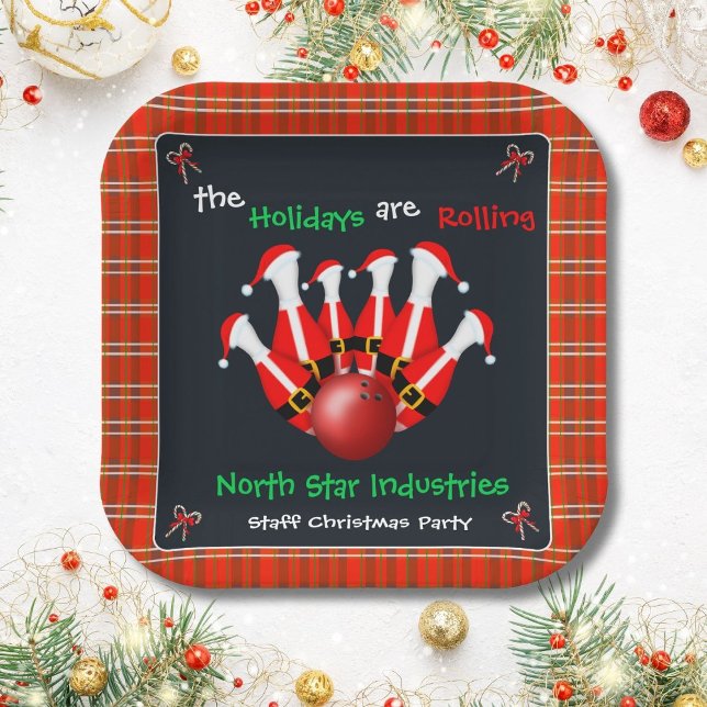 Christmas Bowling Holiday Party Paper Plate (Creator Uploaded)