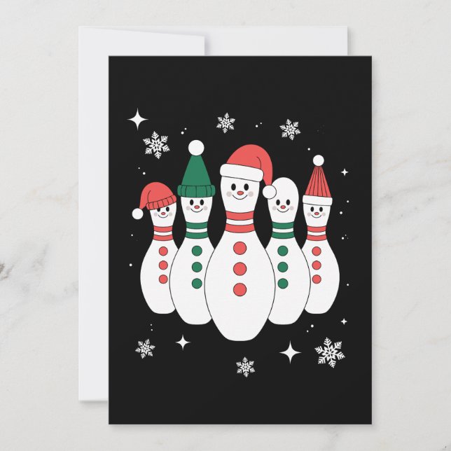 Christmas Bowling Pins Snowman Santa Hat Xmas Invitation (Front)