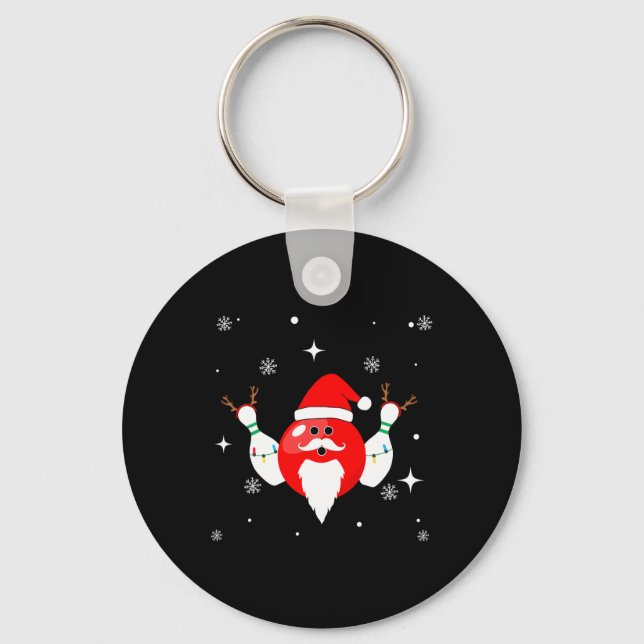 Christmas Bowling Santa's Bowling Team Into The Ho Key Ring (Front)