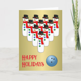 Christmas Bowling Snowmen Folded Holiday Card