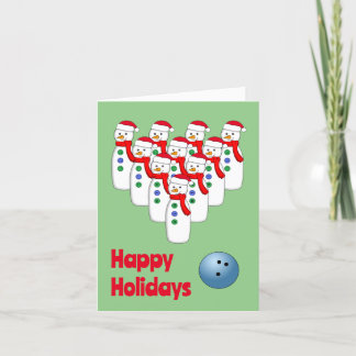 Christmas Bowling Snowmen Folded Holiday Card