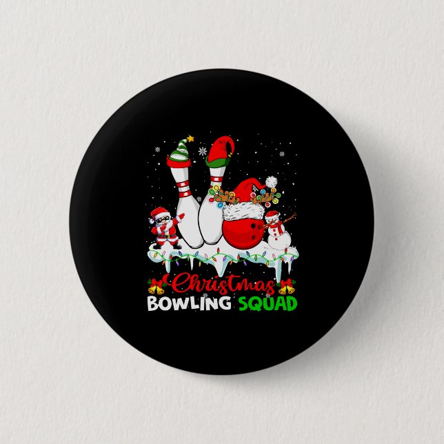 Christmas Bowling Squad Dabbing Santa Elf Bowling  6 Cm Round Badge (Front)