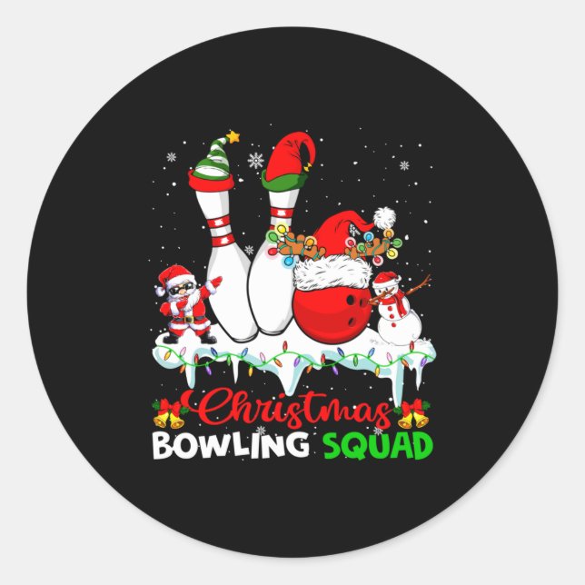 Christmas Bowling Squad Dabbing Santa Elf Bowling  Classic Round Sticker (Front)